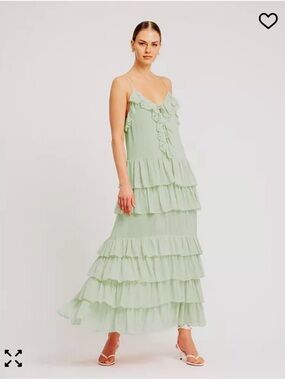 Torn by Ronny Kobo Mint Green Tiered Ruffle Maxi Dress